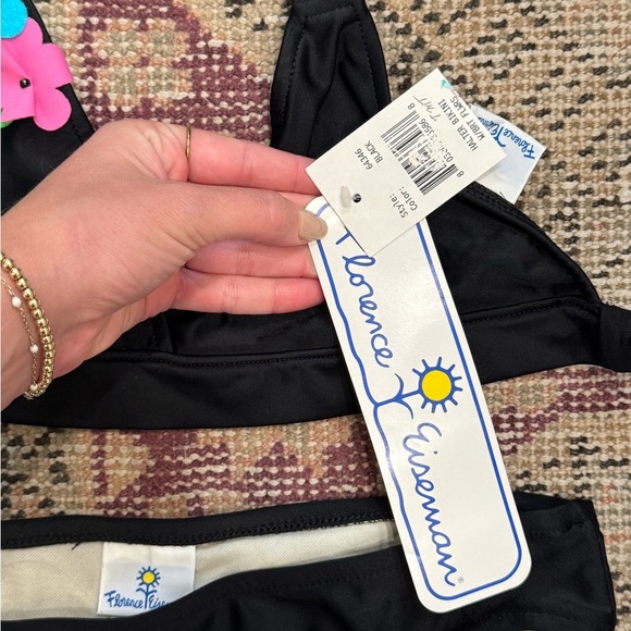 NWT Florence Eiseman Black Swim Suit Bikini Girl’s Bathing Embellished Flower - Picture 5 of 8